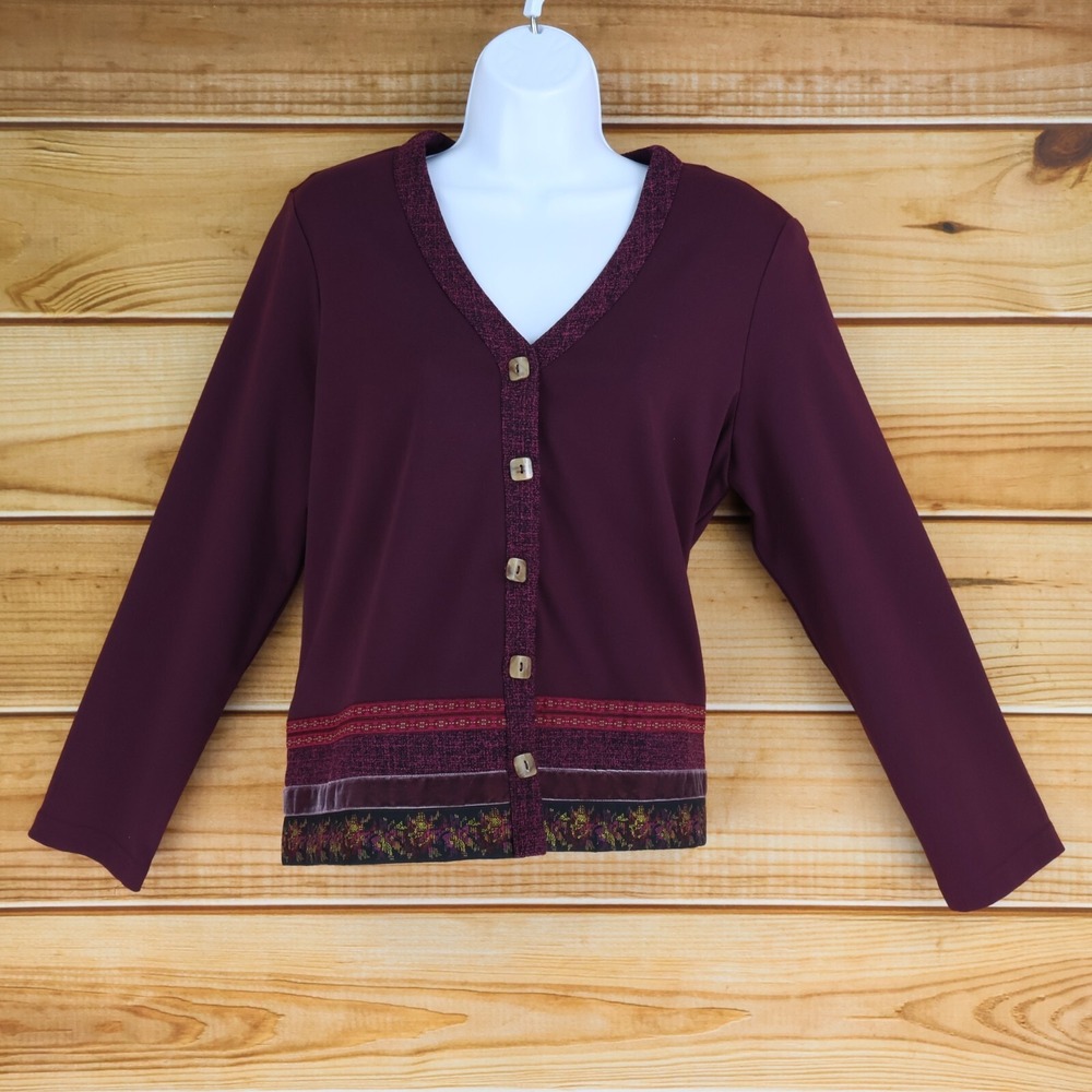 Coldwater Creek Blazer Jacket Womens Size PM Maroon Poly Blend Shoulder Pads